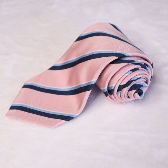 Paul Stuart Men's Silk/Wool Designer Repp Pink/Blue Striped Necktie Made in UK - Picture 2 of 8